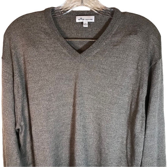 Peter Millar V-neck sweater men XL brown merino wool blend long sleeve neutral - Picture 2 of 12